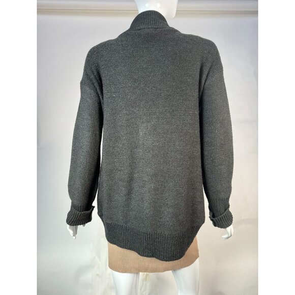 Love Rocks Womens Large Gray Acrylic Shawl Collar Button Cardigan Sweater - Picture 4 of 16